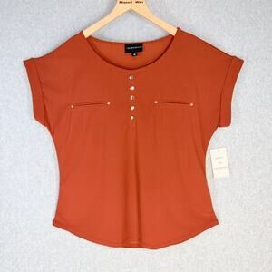 The Workshop Women's Blouse Large Rust Orange Top Polyester Spandex Buttons NWT